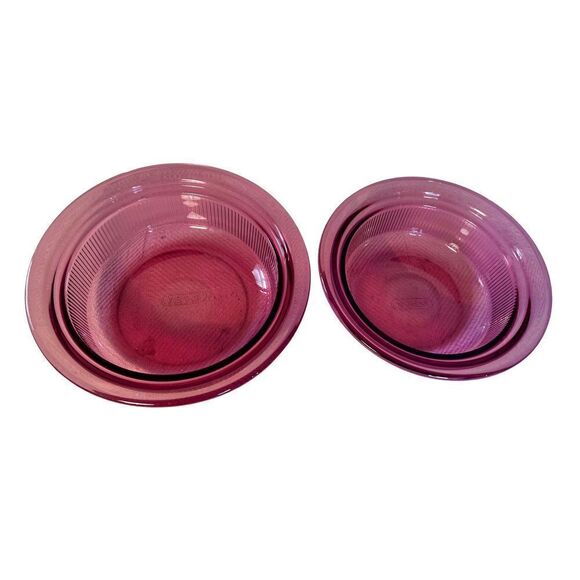2 Vintage PYREX Cranberry VISIONS Ribbed Casserole Dish 1Qt (V31B) & 24 Oz(V30B) - Picture 1 of 16